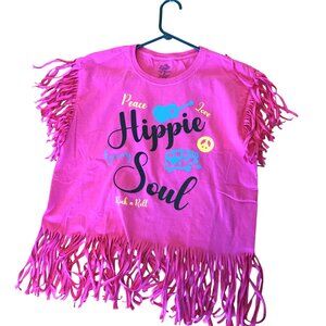 Upcycled Summer Shirt, Cut Out Back Top, Hippie Soul Retro Graphic, Size Medium